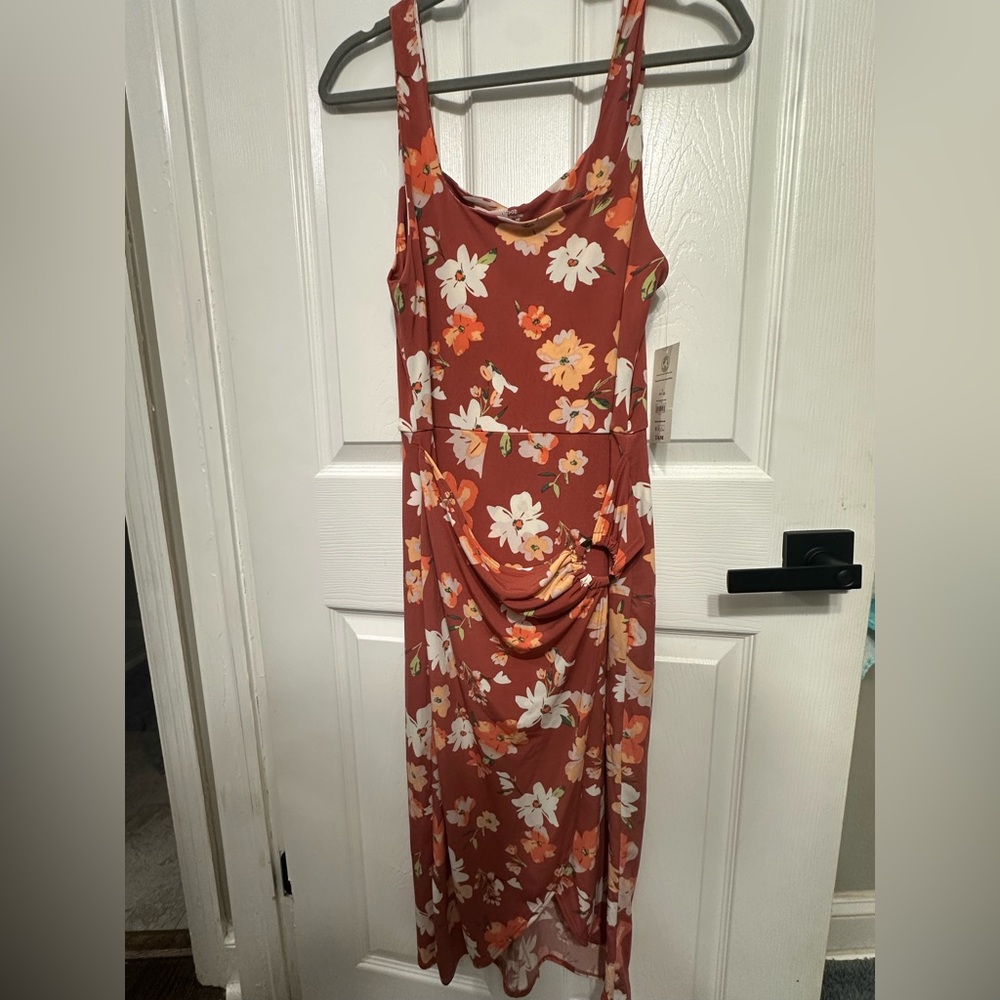 Time and Tru Rust Floral Midi Dress